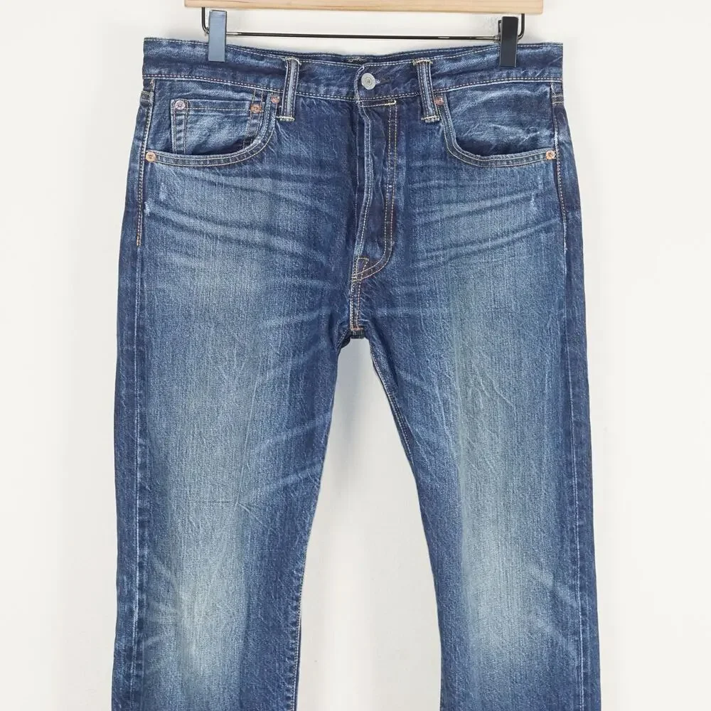 Levis 501 Original Fit Selvedge Blue Button Fly Straight Leg Jeans Sz 32 x 32